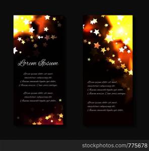 Vector festive leaflets, flyers, brochure template with luxurious gold stars and sparks and place for text for your design. . Vector festive leaflets, flyers, brochure template