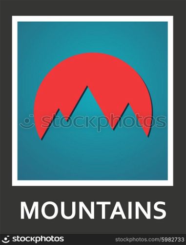 Vector fine mountains and sun abstract icon.. Vector fine mountains and sun abstract icon