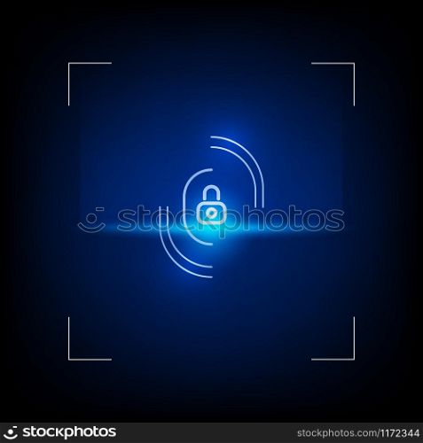 Vector fingerprint loop icon with lock glyph inside. App security illustration.