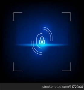 Vector fingerprint loop icon with lock glyph inside. App security illustration.