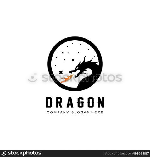 Vector Fire dragon logo icon, scary legend winged animal, illustration concept