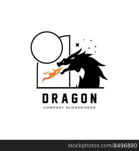 Vector Fire dragon logo icon, scary legend winged animal, illustration concept