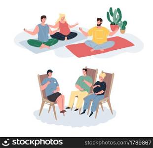 Vector flat cartoon characters,pregnant women do exercises in meditation class-preparing to childbirth courses for future mothers.Web online design-family life scene,healthy lifestyle,social concept. Flat cartoon characters pregnant women courses,set of vector illustration concept