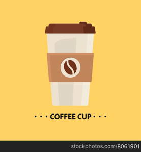 Vector flat Coffee cup icon. Vector flat Coffee cup icon. Disposable coffee cup icon with coffee beans logo
