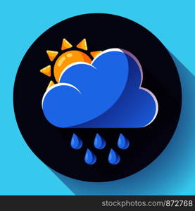 Vector flat color weather icon meteorology icon with long shadow - rain and sun. Vector flat color weather meteorology icon with long shadow