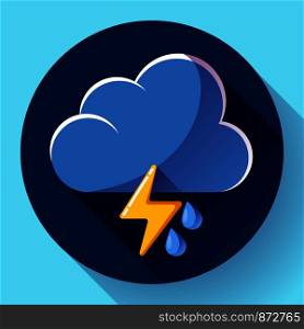 Vector flat color weather icon meteorology icon with long shadow - storm. Vector flat color weather meteorology icon with long shadow