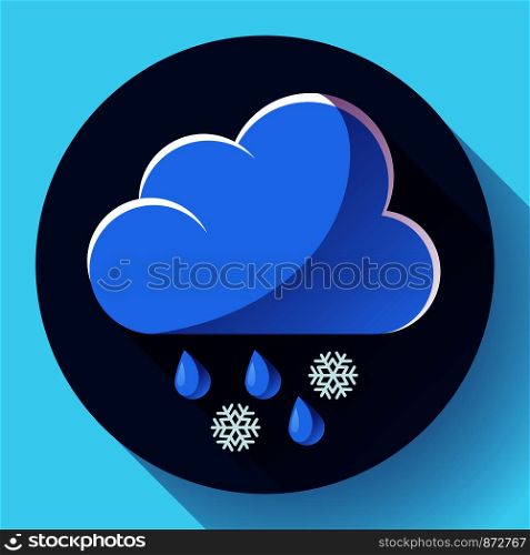 Vector flat color weather icon meteorology icon with long shadow - wet snow. Vector flat color weather meteorology icon with long shadow