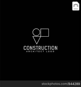 Vector flat construction company brand design template. Building, business company and architect bureau insignia, logo illustration isolated on white background. Line art. - Vector. Construction architect logo design icon vector element