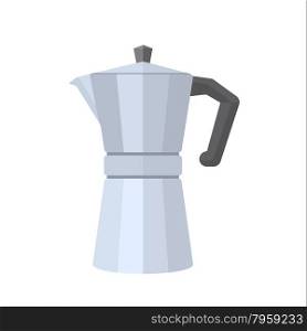 vector flat design iron grey color metal retro italian coffee maker with cap and handle isolated illustration on white background&#xA;