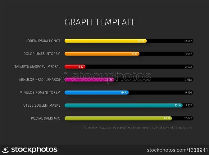 Vector flat design statistics column horizontal graph template for your infographics - dark version. Vector column horizontal graph template