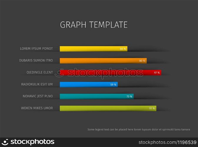 Vector flat design statistics column horizontal graph template for your infographics made from paper stripes - dark version