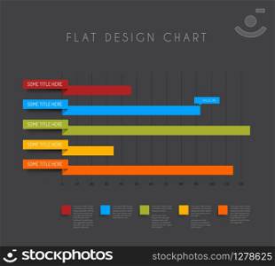Vector flat design statistics column horizontal graphs - dark version
