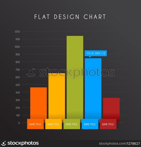 Vector flat design statistics vertical column graphs - dark version