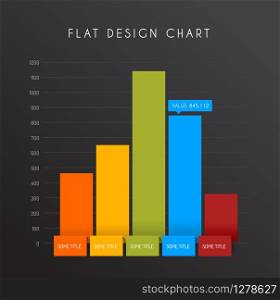 Vector flat design statistics vertical column graphs - dark version