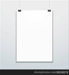 vector flat design vertical white empty poster suspended on office clamps mock up shadow isolated background&#xA;