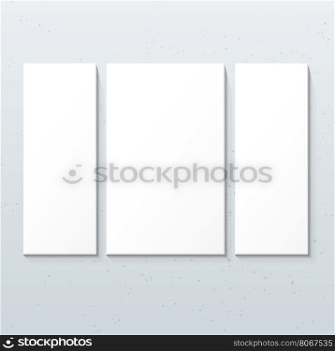 vector flat design vertical white empty triptych posters mock up shadow textured wall isolated background&#xA;