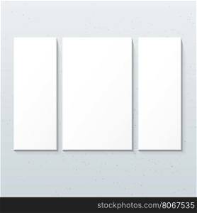 vector flat design vertical white empty triptych posters mock up shadow textured wall isolated background&#xA;