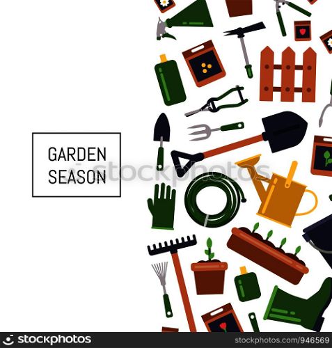 Vector flat gardening icons background with place for text illustration. Vector flat gardening icons background illustration