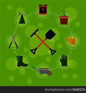 Vector flat gardening icons infographic concept illustration. Tools of collection. Vector flat gardening icons infographic