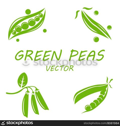 Vector flat green peas icons set. Vector flat green peas icons set on white background