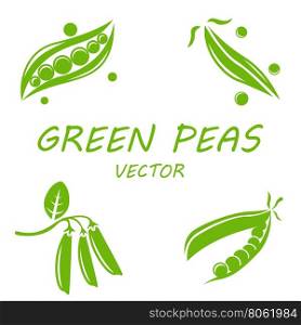 Vector flat green peas icons set. Vector flat green peas icons set on white background