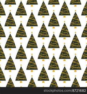 Vector flat hand drawn christmas seam≤ss pattern with christmas trees