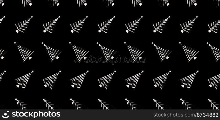 Vector flat hand drawn christmas seamless pattern with christmas trees