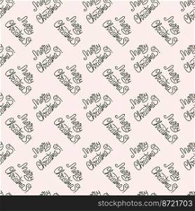 Vector flat hand drawn christmas seamless pattern with lettering Merry christmas