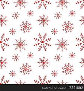 Vector flat hand drawn christmas seamless pattern with snowflakes