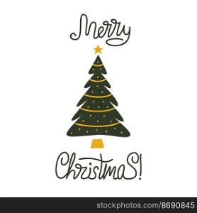 Vector flat hand drawn christmas tree design. Christmas tree isolated on white background