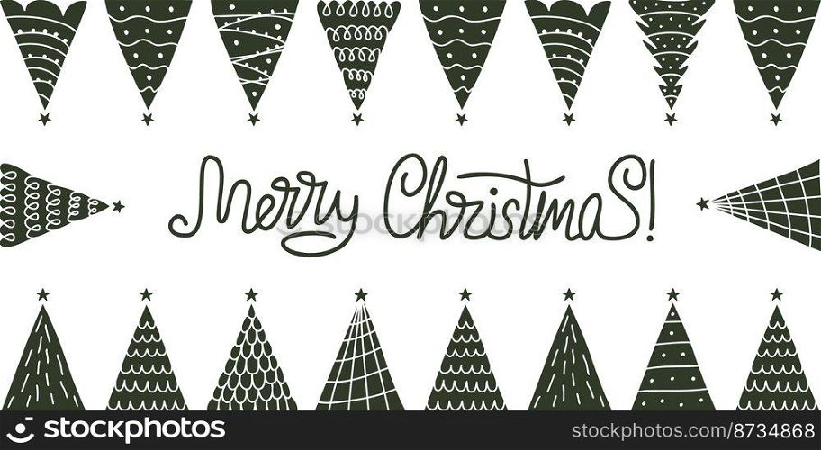 Vector flat hand drawn christmas tree design. Christmas tree isolated on white background