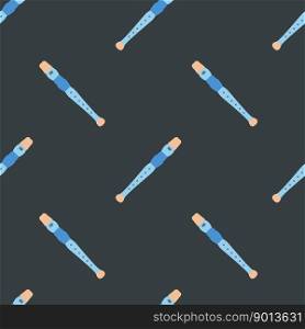 Vector flat hand drawn seamless geometric pattern with fife. Musical toys for children