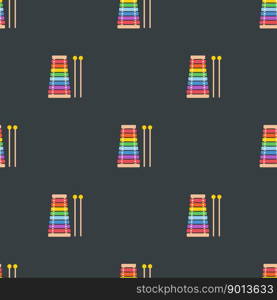 Vector flat hand drawn seamless geometric pattern with xylophone. Musical toys for children