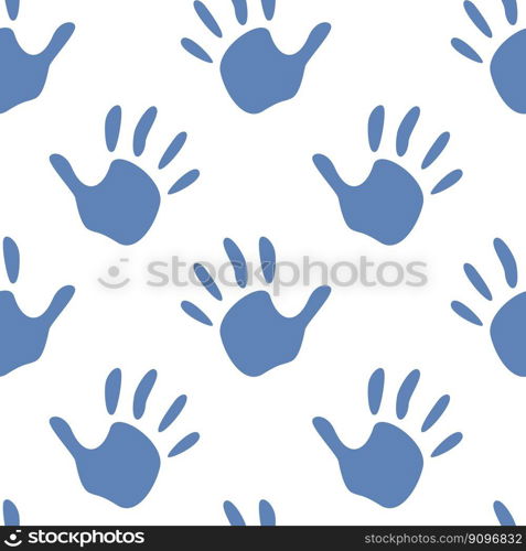 Vector flat hand drawn seamless pattern with hand print, palm st&, fingers silhouette. Perfect for backgrounds, wrapping and digital paper