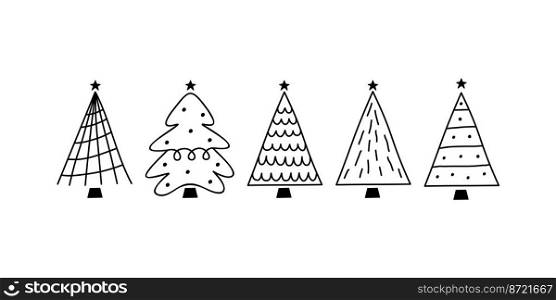Vector flat hand drawn set of christmas illustrations. Christmas trees isolated on white background