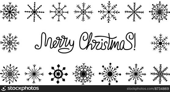 Vector flat hand drawn snowflakes design.  Snowflakes isolated on white background