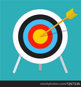 Vector flat icon. Arrow hitting a target. Business concept.Icon isolated on background.. Arrow hitting a target. Business concept.Icon isolated on background. Vector flat icon