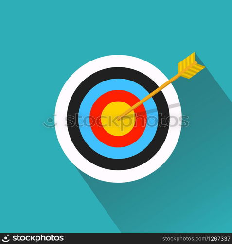 Vector flat icon. Arrow hitting a target. Business concept.Icon isolated on background.. Arrow hitting a target. Business concept.Icon isolated on background. Vector flat icon