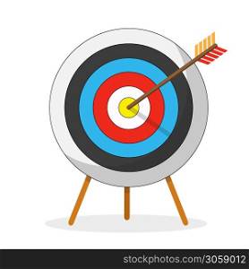 Vector flat icon. Arrow hitting a target. Business concept.Icon isolated on background.. Arrow hitting a target. Business concept.Icon isolated on background. Vector flat icon