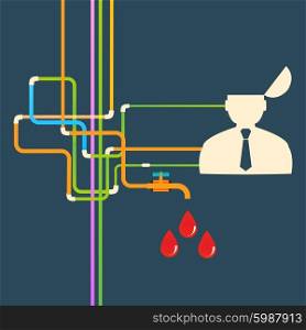 Vector flat icon man and leaky blood.. Vector flat icon man and leaky blood