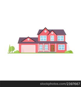 Vector flat icon suburban american house. For web design and application interface, also useful for infographics. Family house icon isolated on white background.. Vector flat icon suburban american house.