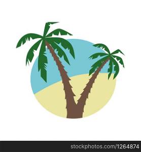 Vector flat icon with palm trees and the beach.. Vector flat icon with palm trees