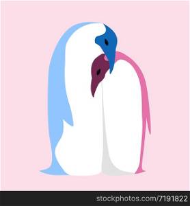 Vector flat illustration of a pair of penguins. Love. Embrace. Vector flat illustration of a pair of penguins.