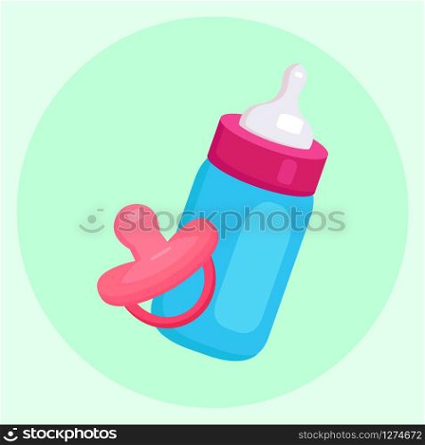 Vector flat illustration of baby bottle and pacifier for your creativity. Vector flat illustration of baby bottle and pacifier for your cr