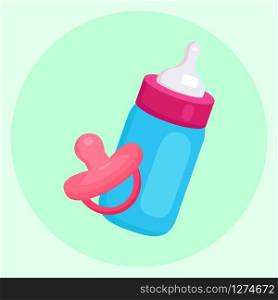 Vector flat illustration of baby bottle and pacifier for your creativity. Vector flat illustration of baby bottle and pacifier for your cr