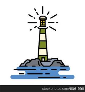 Vector flat line lighthouse sign. Vector flat line lighthouse sign on white background