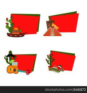 Vector flat Mexico attributes stickers with place for text set illustration. Vector flat Mexico stickers with place for text