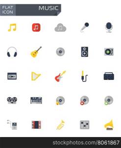 Vector flat music icons set. Vector flat music icons set on white background.