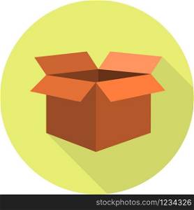 Vector flat open box icon, isolated on a yellow background.