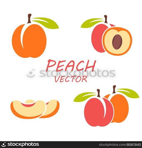 Vector flat peach icons set. Vector flat peach icons set on white backgrounds